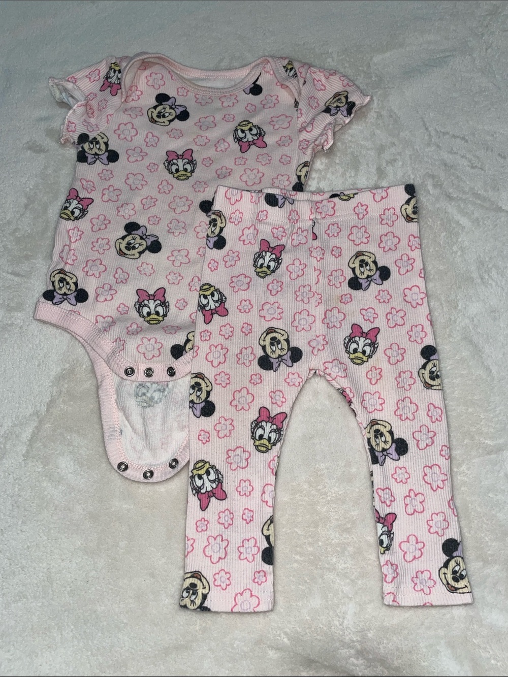 Disney Pink Minnie & Daisy Ribbed One-Piece with Matching Pants